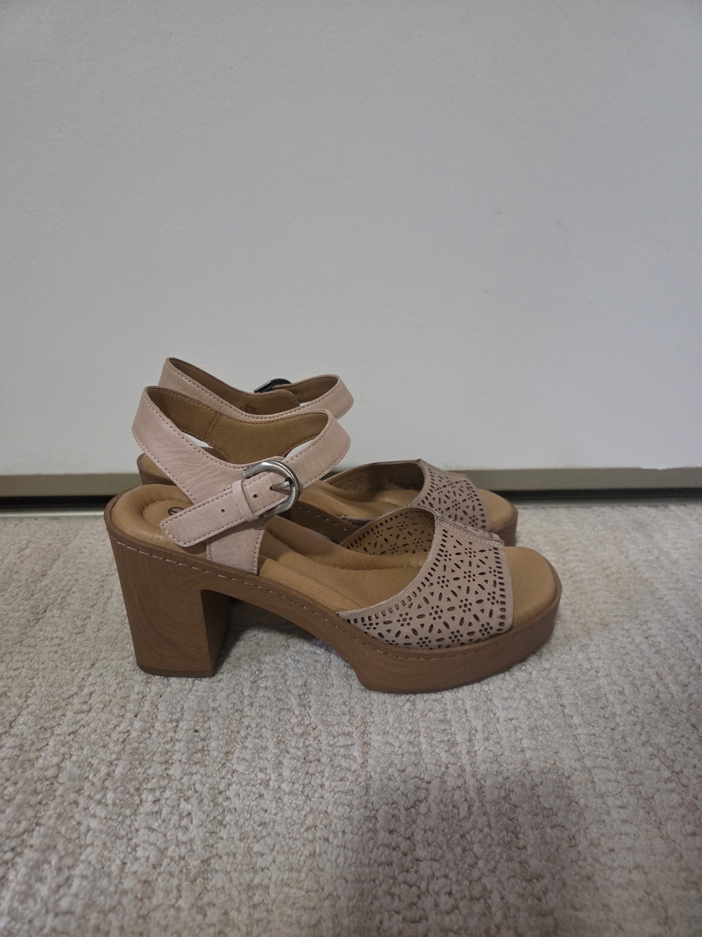 Earth Blush Tan Platform Sandal Heels with Ankle Strap